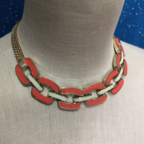 NWT Orange & Cream Necklace Chunky Chain & Interlinked Accents - Picture 6 of 15